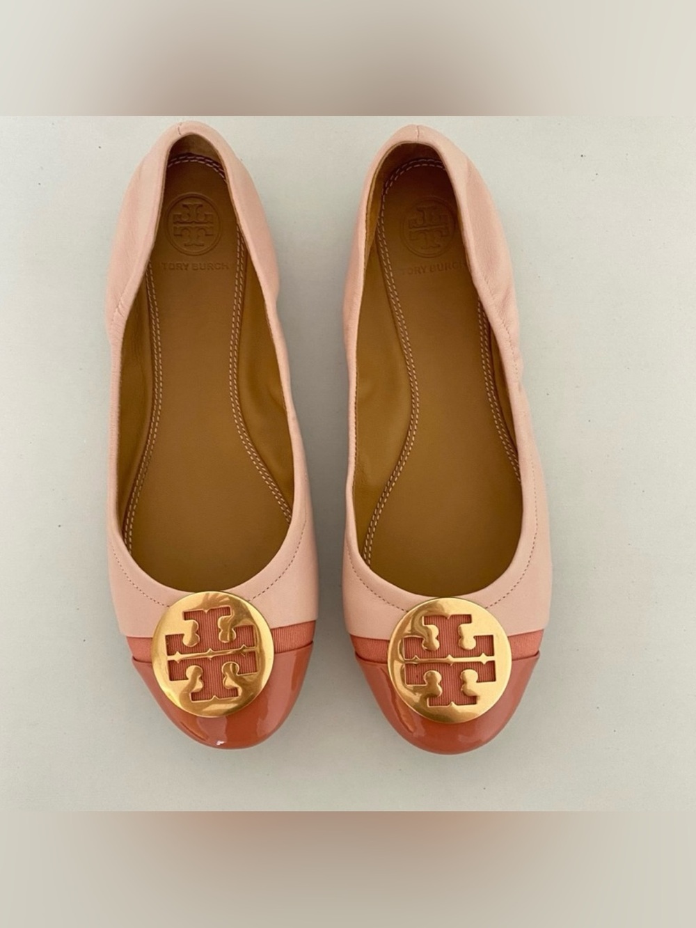 TORY BURCH Minnie Cap toe Leather Ballet Flats Seashell Pink